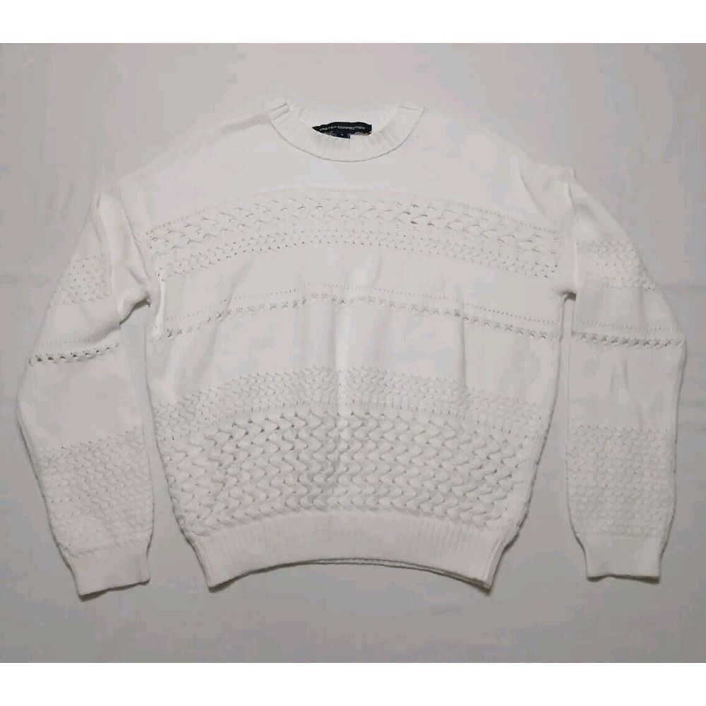 French Connection Womens White Cotton "Pointelle" Crochet Sweater Size Small